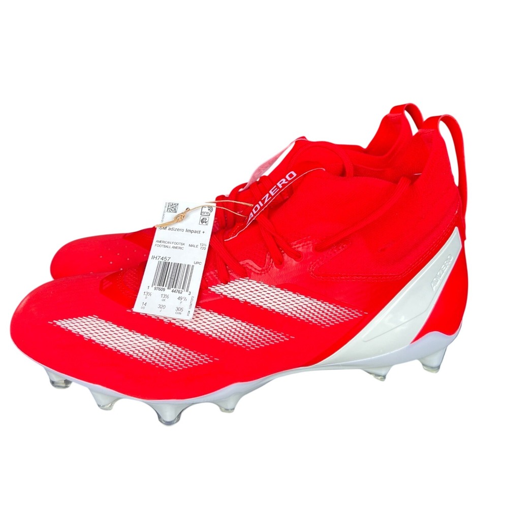 Adidas Adizero Impact Plus + Red Football Cleats Mens 14 speed knit electric mid - Picture 2 of 9